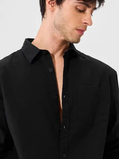 Cotton Linen Midnight Black Shirts