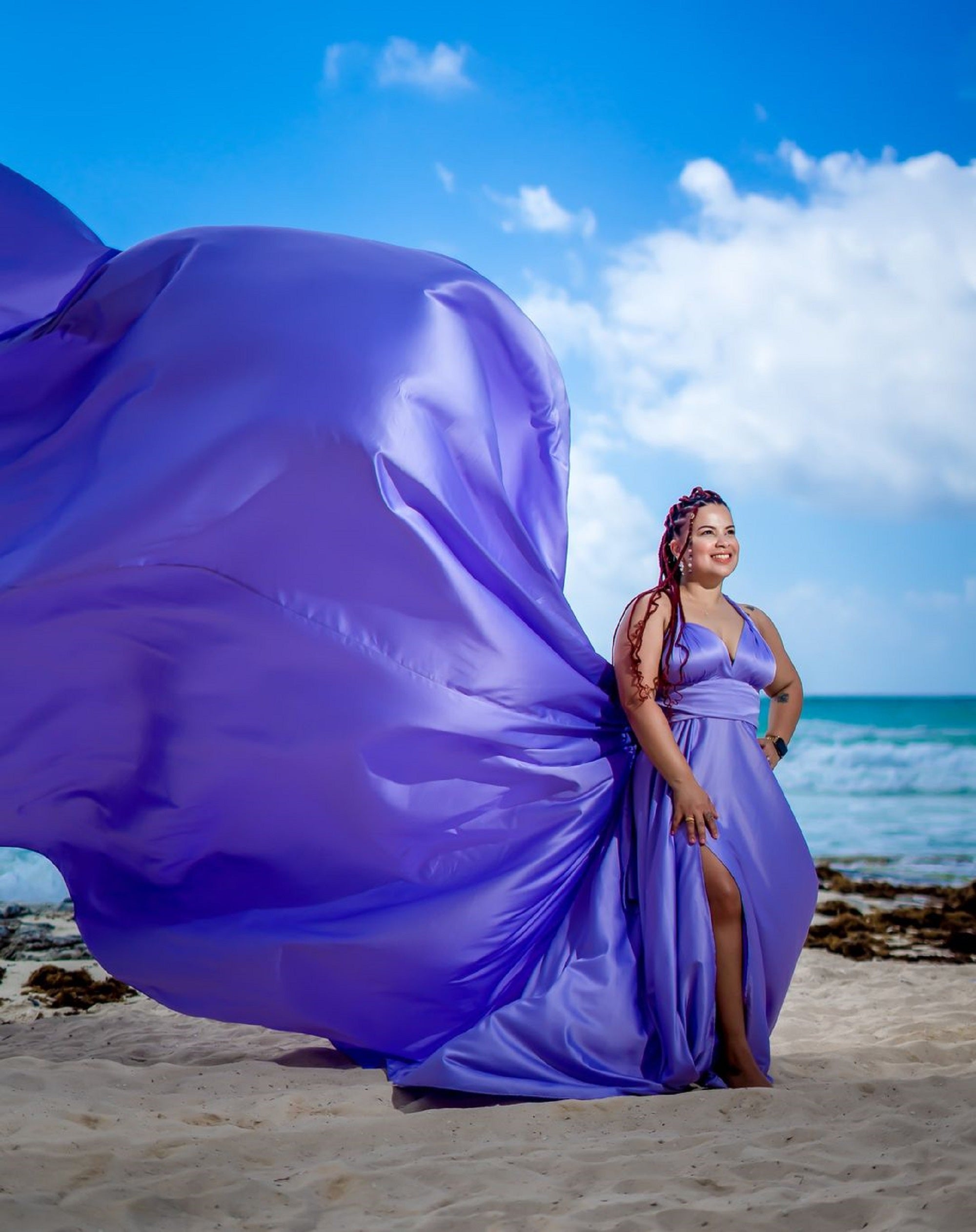 Photoshoot Dress | Flowy Dress | Satin Dress | Santorini Flying Dress