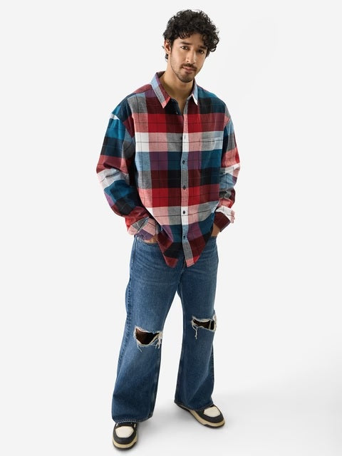 Plaid Black, Blue and Red Men Relaxed Shirts