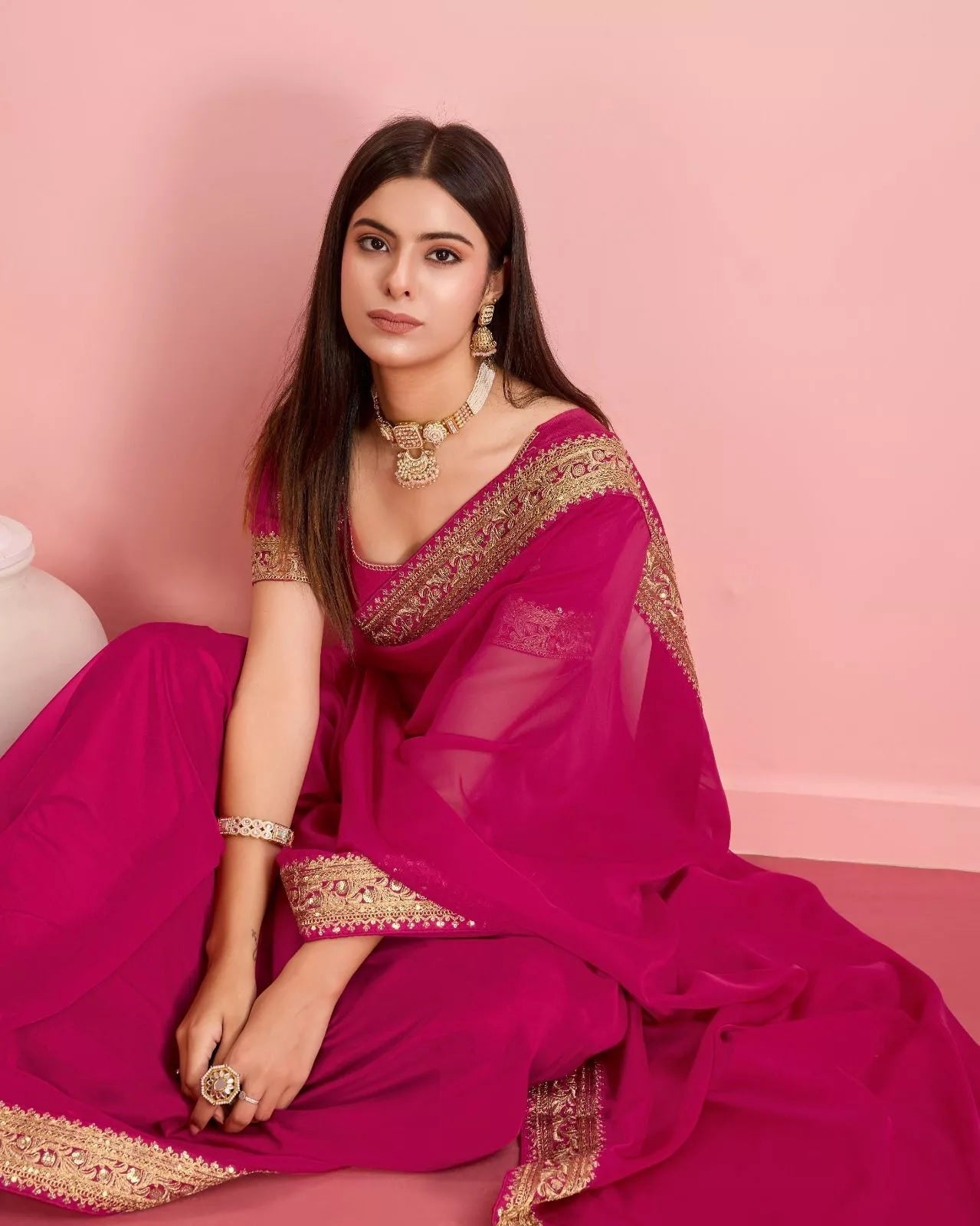Tabby Silk Organza With Embroidery Lace Work Sari & Blouse