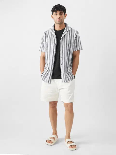 Monochrome Stripes Men Textured Shirts