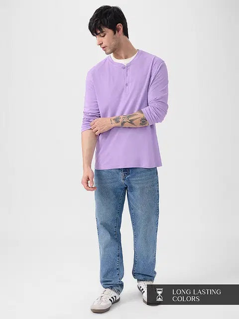 Solids Light Lavender Supima Full Sleeve Henley T-Shirts