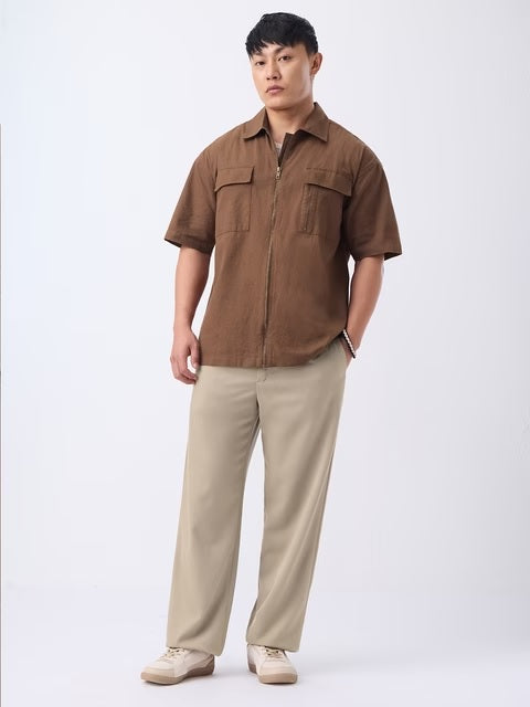 Zipper Shirt Fawn Oversized Shirts