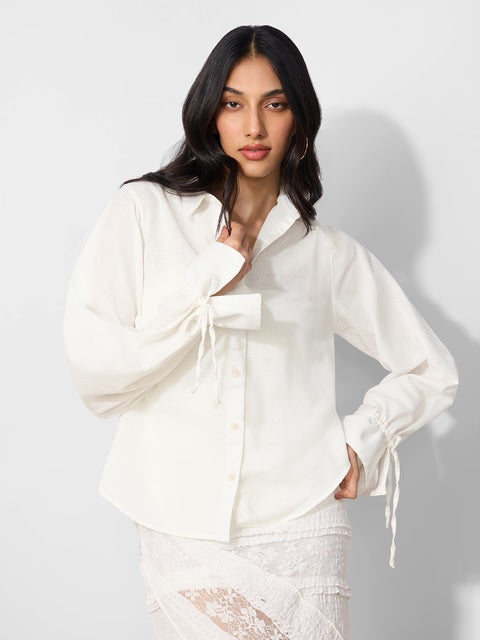 Ivory Cotton Linen Women Shirts