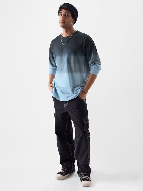 Ombre Midnight Blue Oversized Full Sleeve T-Shirts