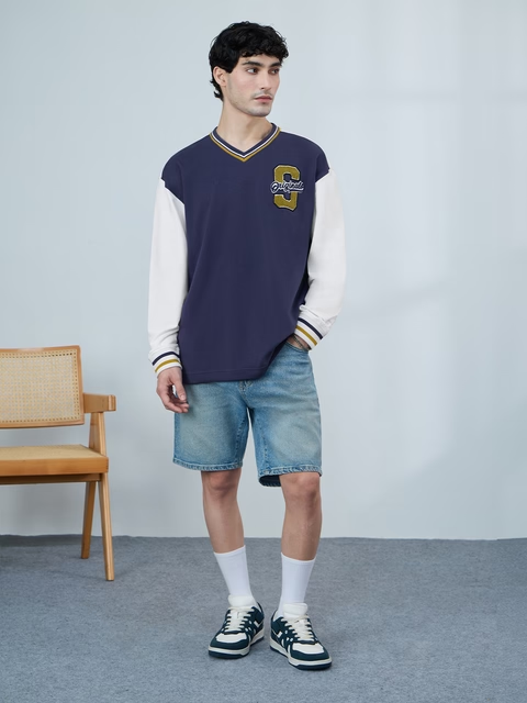 Varsity Blue League Oversized Full Sleeve T-Shirts