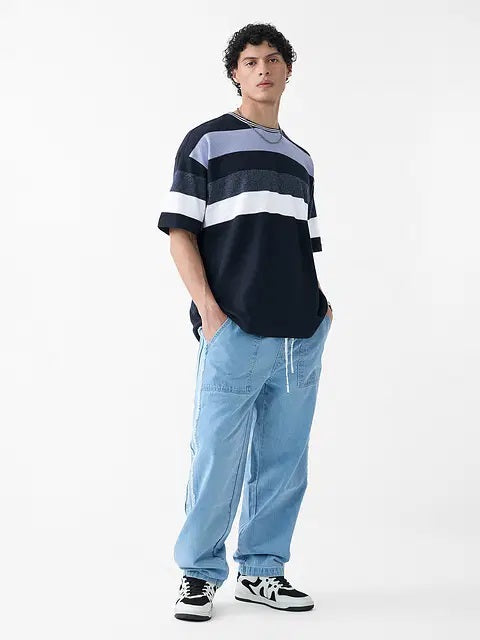 Popcorn Stripes Blue Horizon Oversized T-Shirts