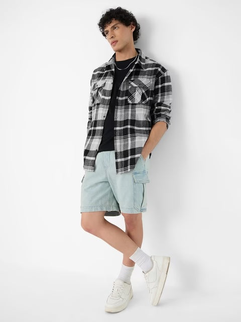 Plaid Charcoal Men Utility Shirts