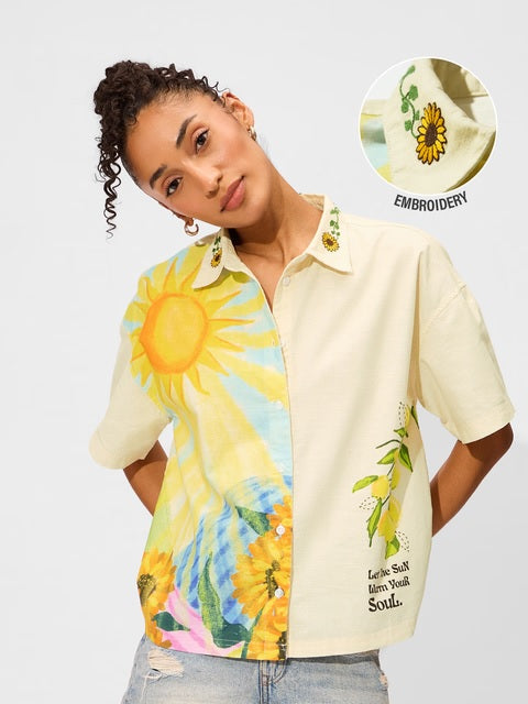 Cotton Linen  Sunshine Soul Women Holiday Shirts