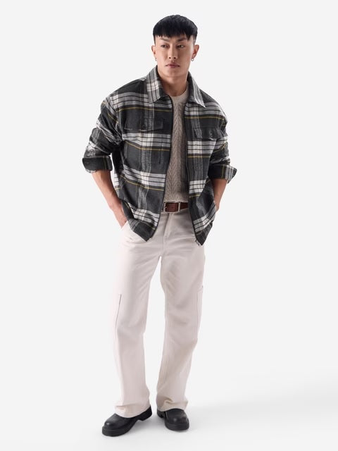 Plaid Black and Grey Men Shackets