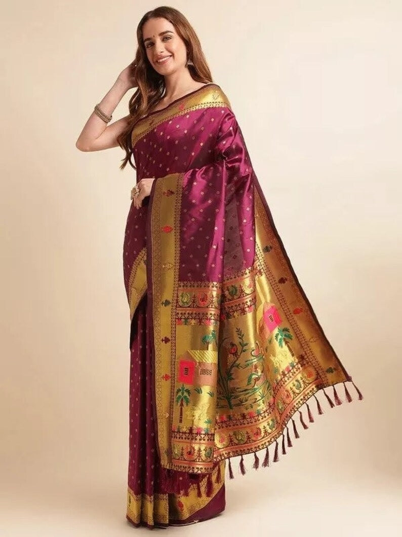 Beautiful Pure Soft Banarasi Lichi Silk Sari With Unstitched Blouse