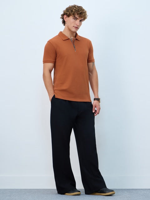 Popcorn Burnt Orange Zipper Polos