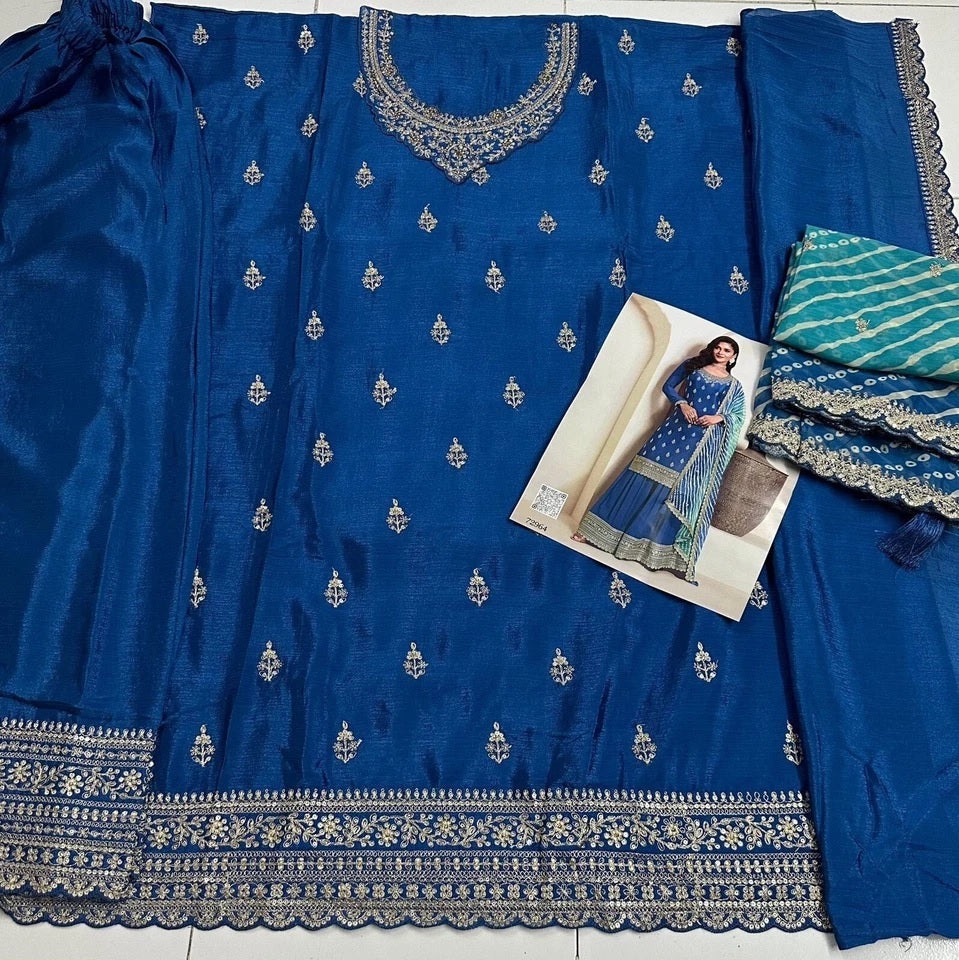 Traditional Designer Heavy Chinon , Wedding Wear Top Bottom, Dupatta