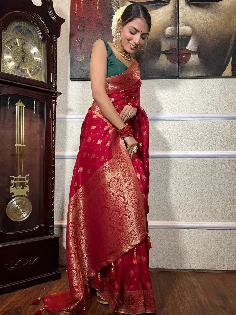 Traditional  Designer Wedding Banarasi Soft Silk Saree & Blouse
