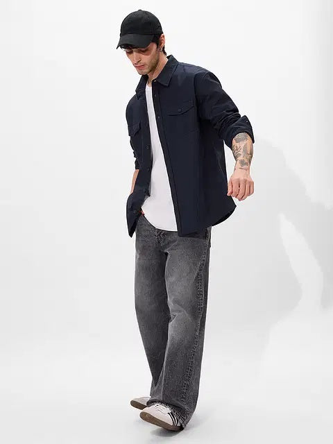Solids Navy Men Utility Shirts