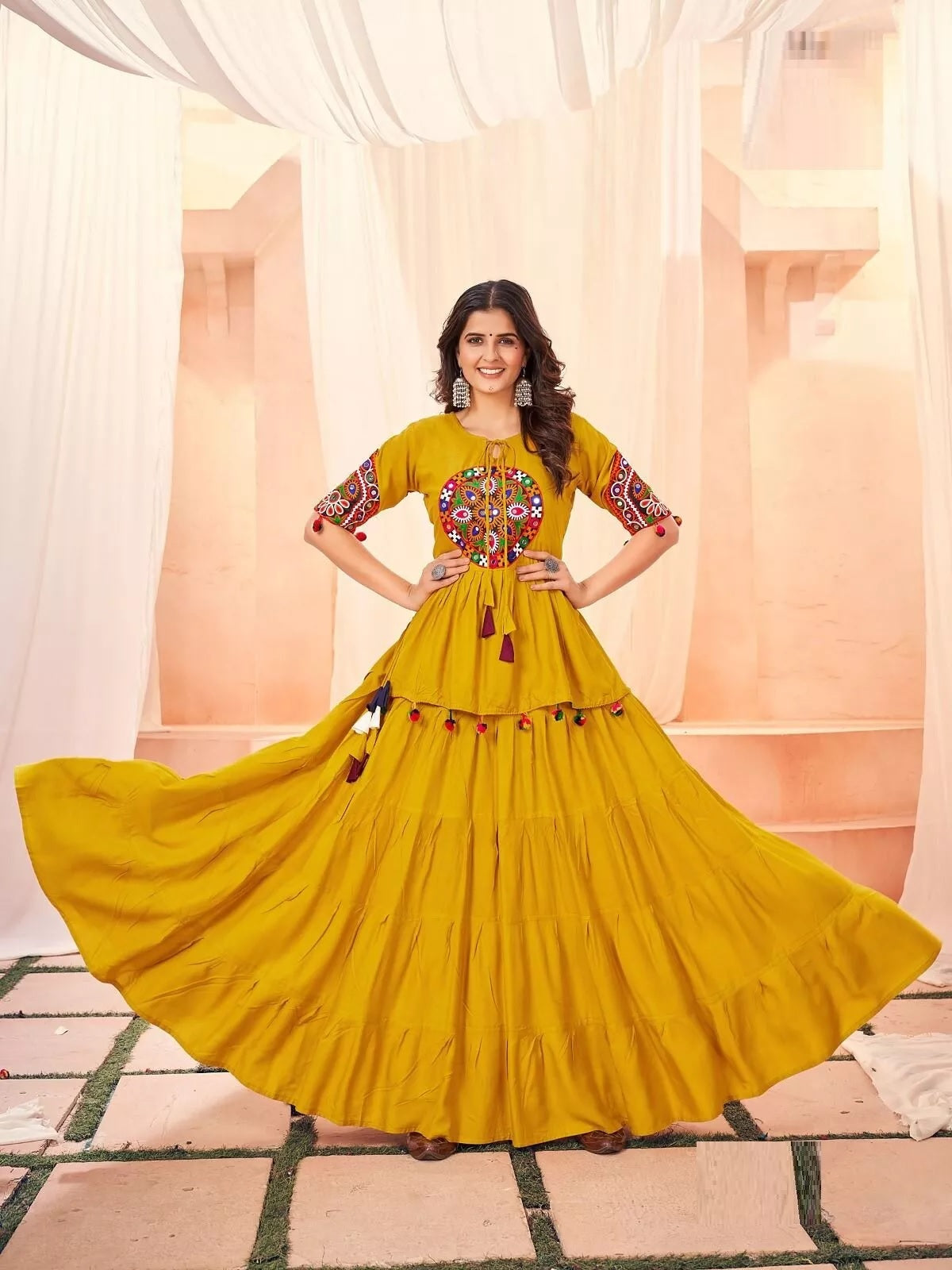 Rayon With Gamthi Work Lehenga Choli