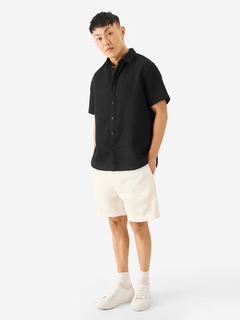 Midnight Black Men Textured Shirts