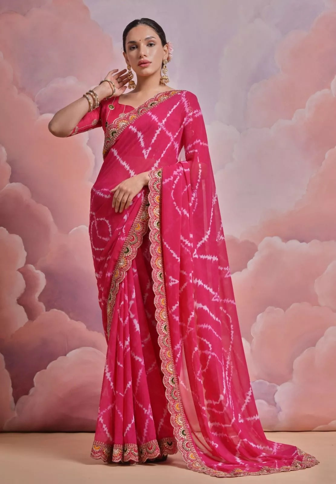 Soft Georgette Sari With Bhandhej Print And Designer Sari & Blouse