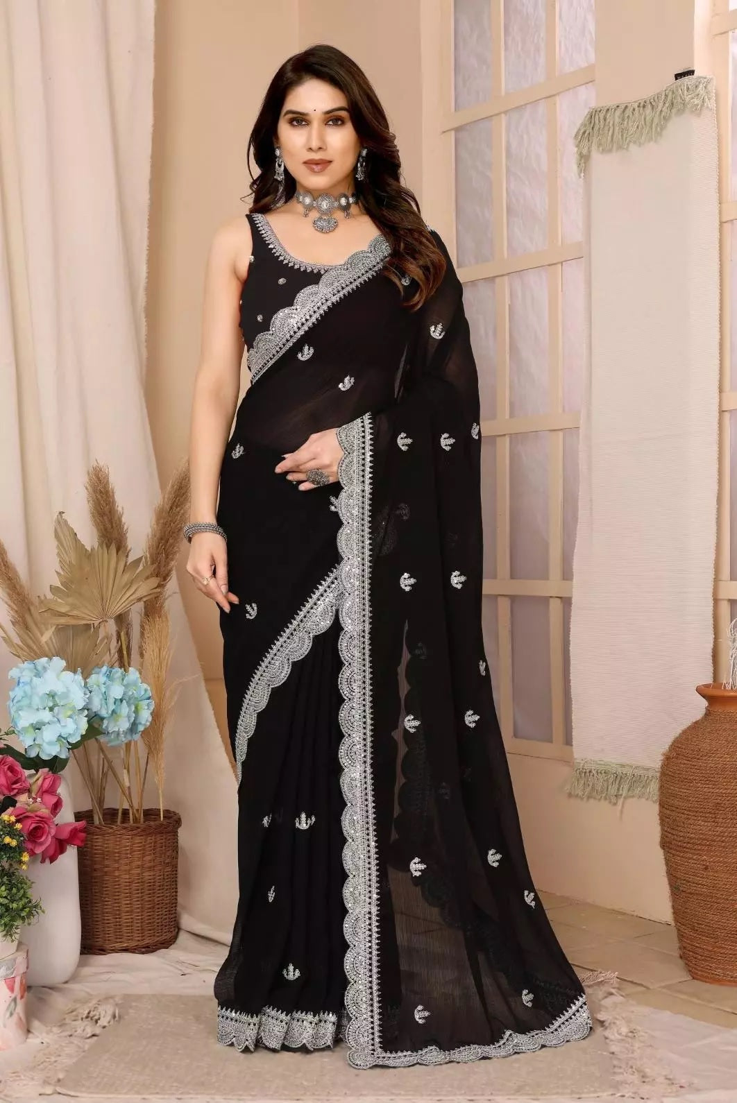 Traditional Party Zomato Chiffon Silk Saree, Wedding Bollywood Sari & Blouse