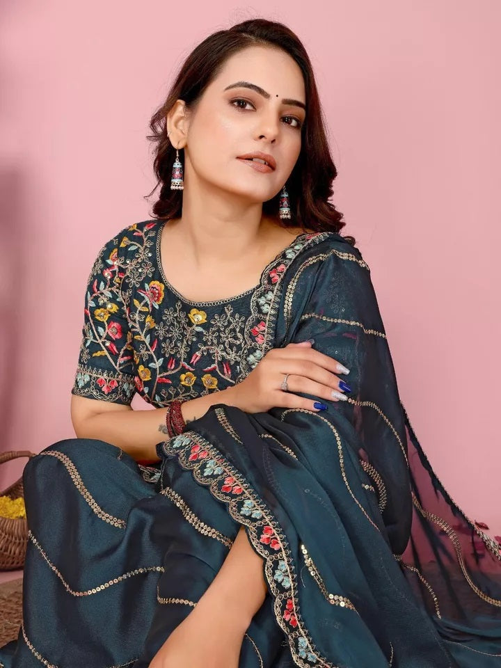 Women's Wedding Special Rangoli Silk Saree,Indian Party Wear Sari & Blouse