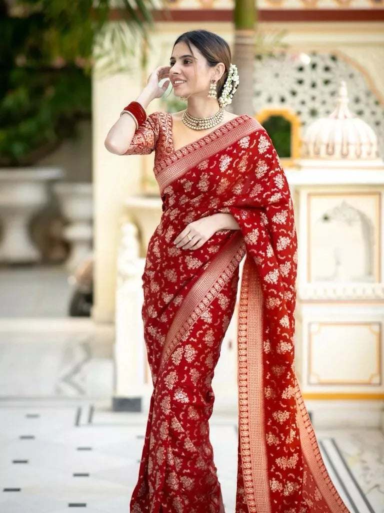 Women's Designer Banarasi Soft Silk Sari With Blouse