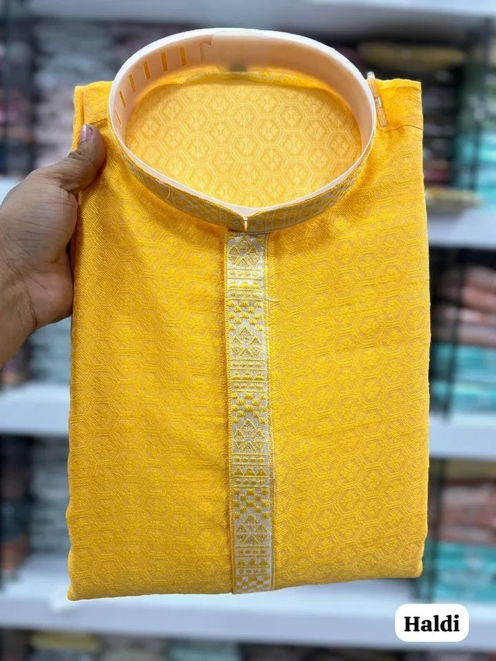 Heavy Jacquard Silk Beautiful Function Full Stitched Kurta Pajama For Men's