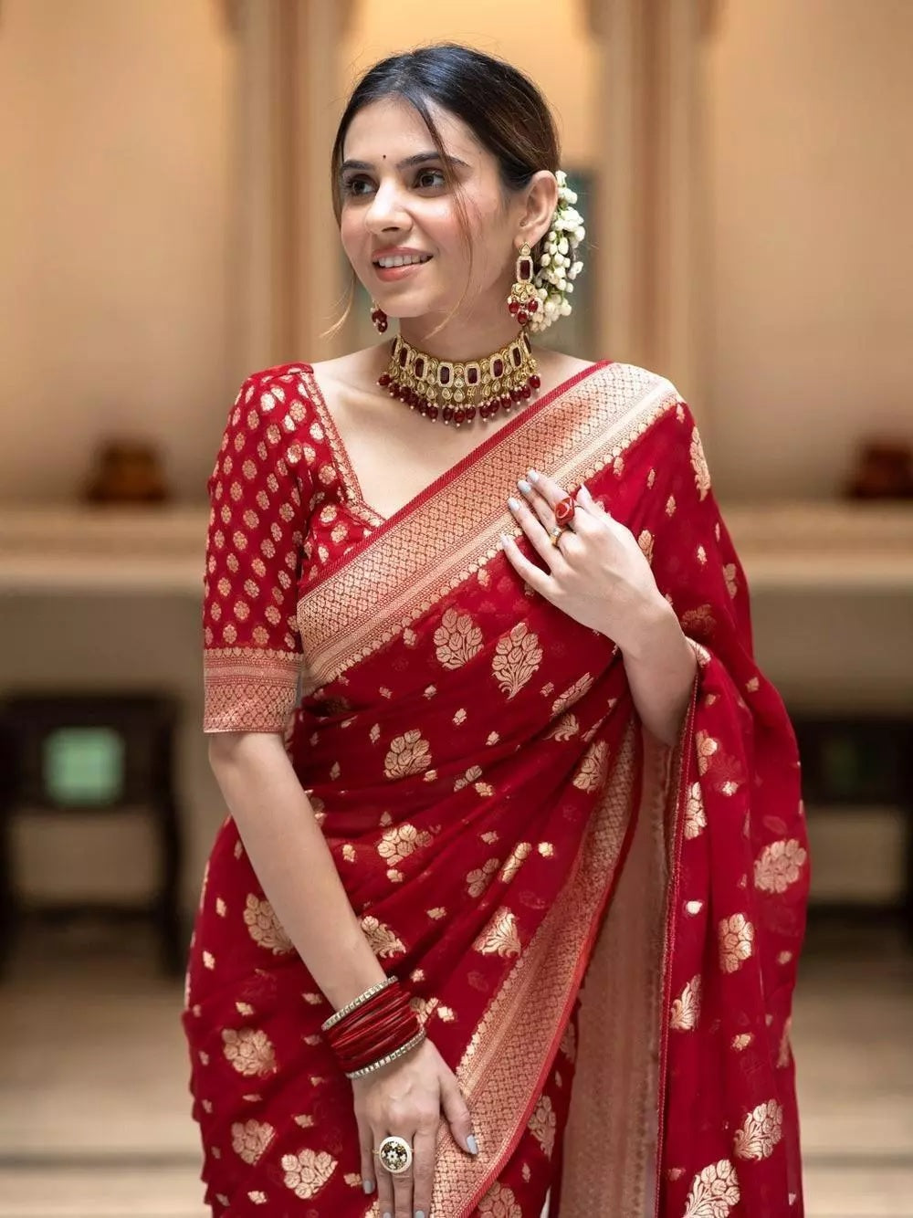 Women's Traditional Banarasi Soft Silk Saree & Blouse