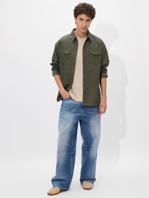 Solids Olive Green Men Utility Shirts