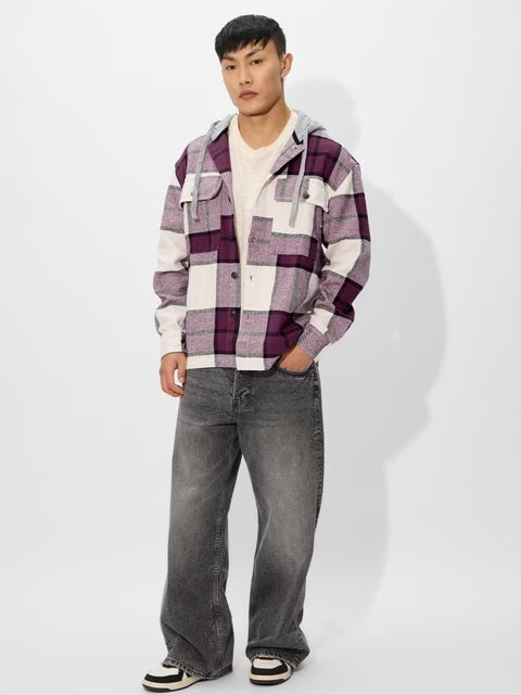 Plaid Hooded Shacket Mauve Mist Men Shackets