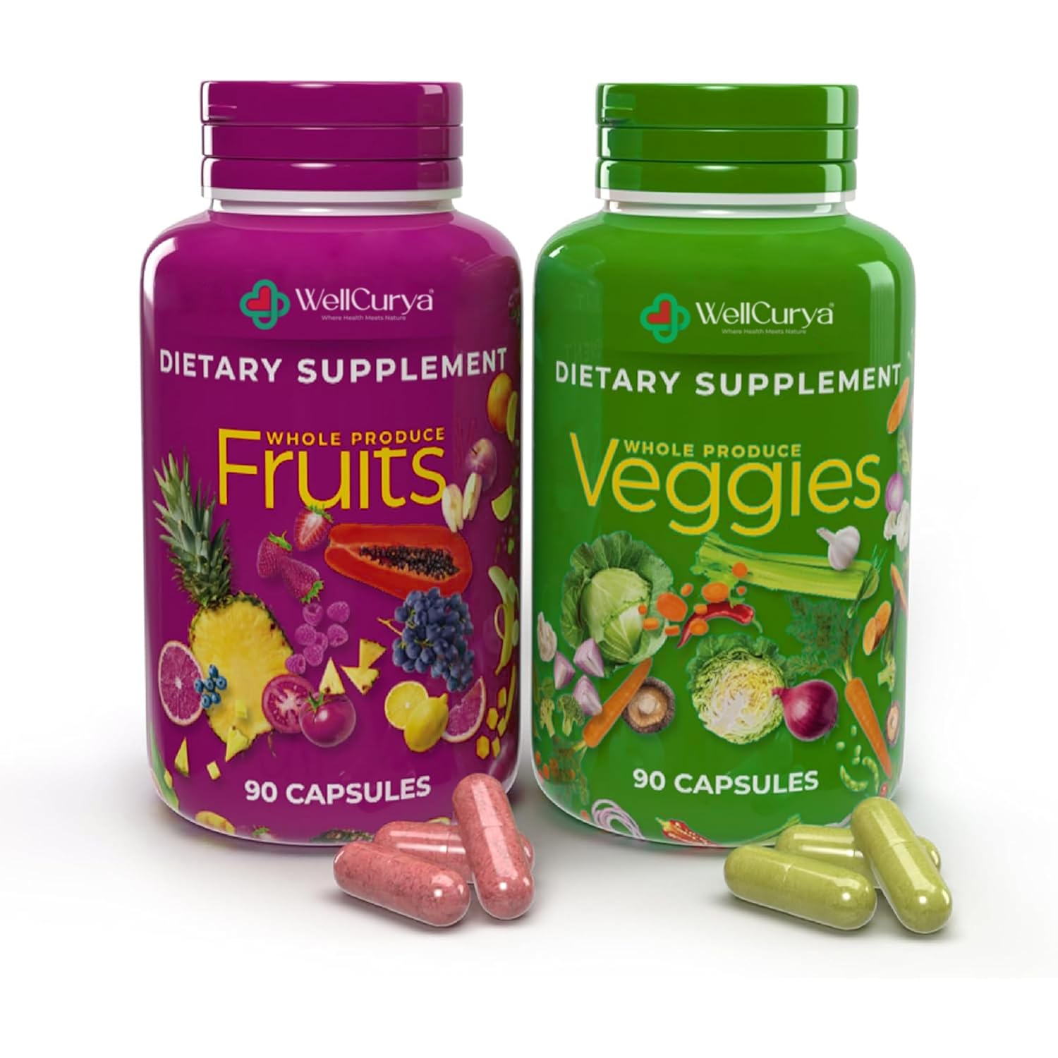 WELLCURYA Natural Fruits & Veggies Supplement – 90 Capsules for Daily Nutrition & Wellness
