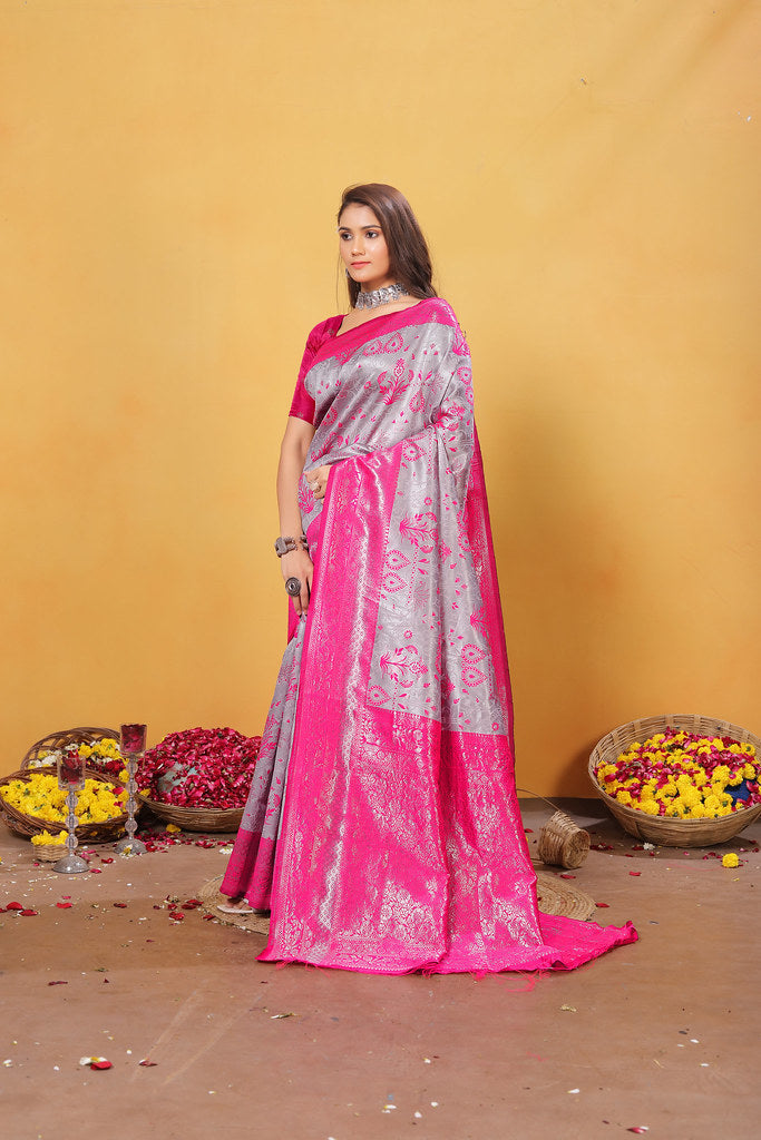 Kanjiwaram Silk Saree With Rich Pallu Designer Sari With Blouse