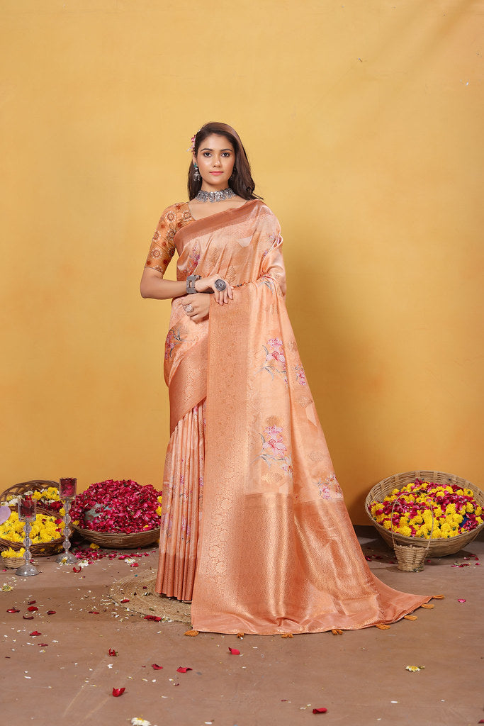 Soft Bamber Weaving Rich Pallu Saree Traditional Wear Sari With Blouse