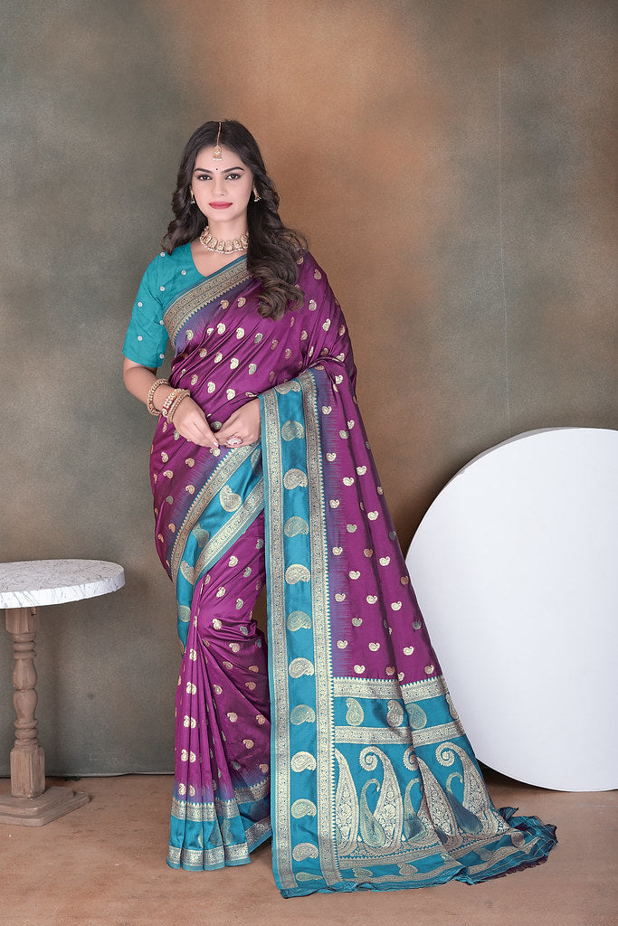 Wedding Wear Soft Silk Saree Weaving Heavy Banarasi Sari With Blouse
