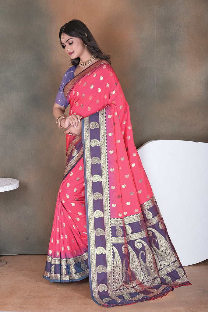 Wedding Wear Soft Silk Saree Weaving Heavy Banarasi Sari With Blouse