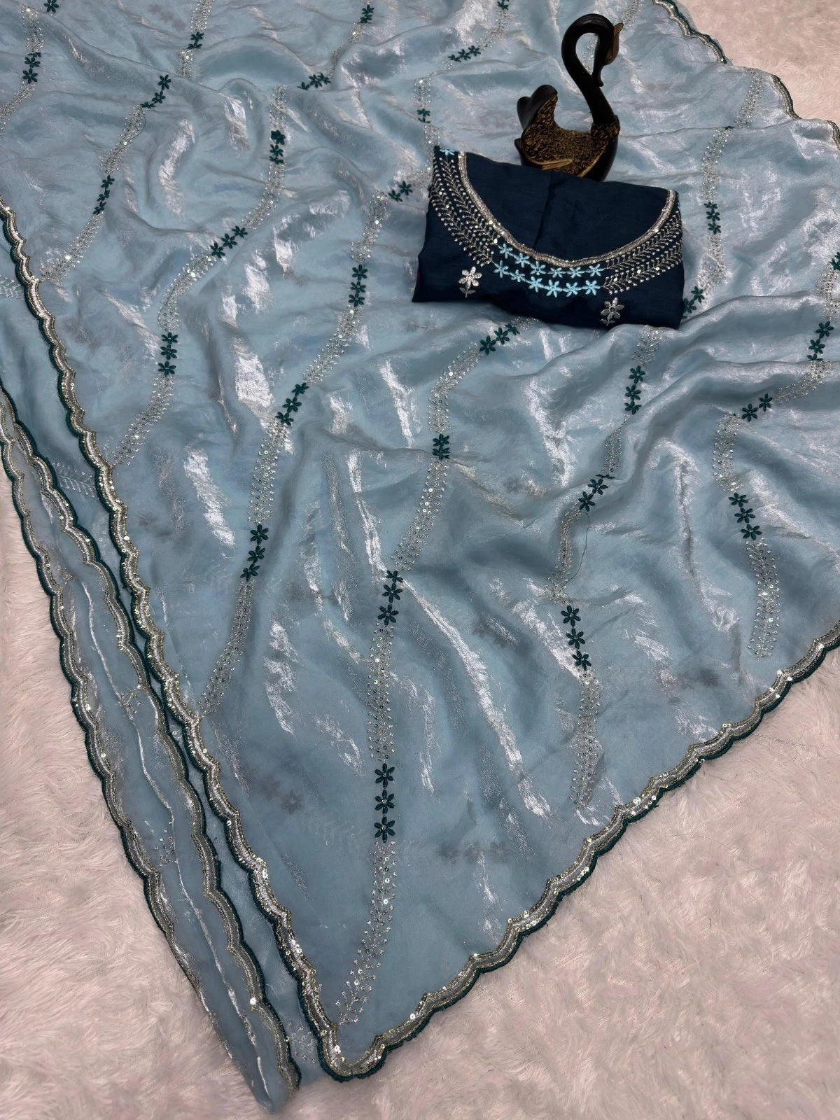 Soft Space Silk Beautiful Designer Light Color's Sari With Blouse