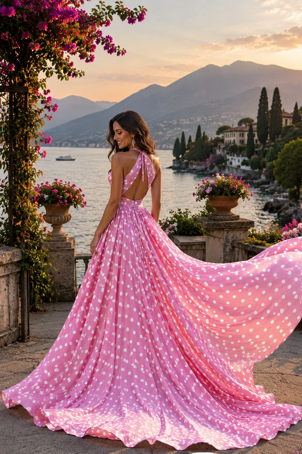 Women’s Long Tail Flying Dress Polka Dot Beach Photography Gown