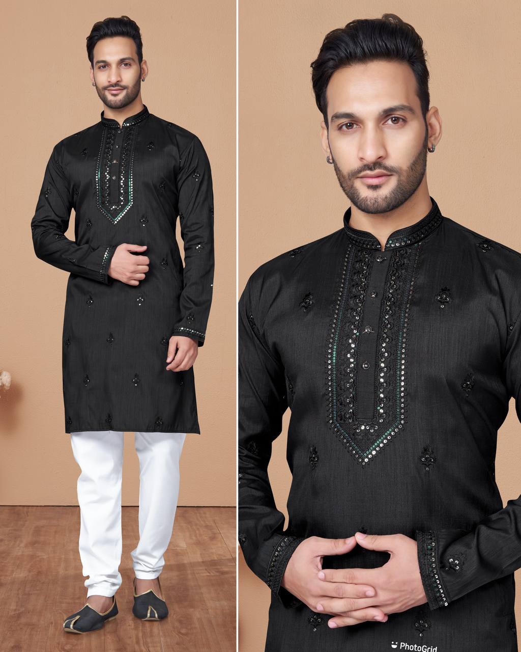 Heavy Super Silk With Embroidery Work Kurta Pajama Set