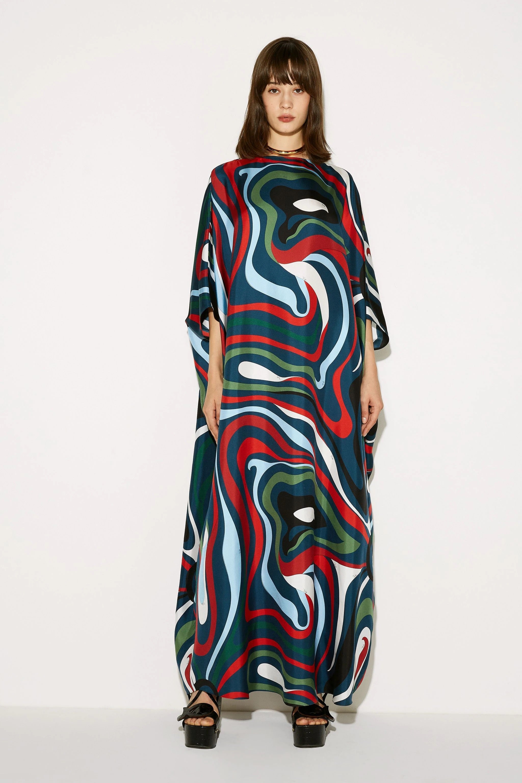 Silk Crepe Printed Kaftan, Casual Wear Caftan For Women's