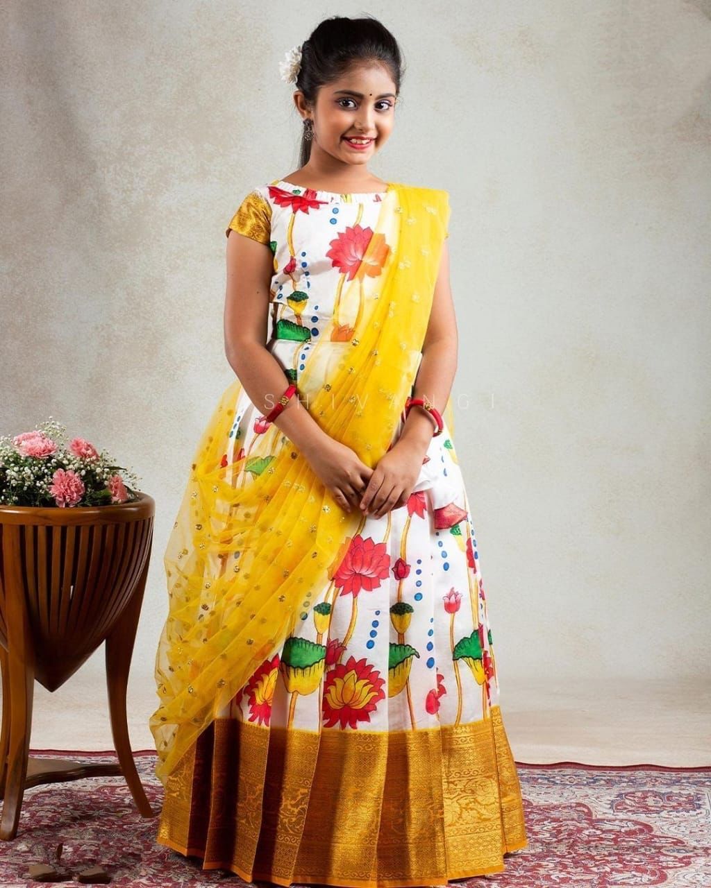 Kid's Full Stitched Pure Lichi Silk With Full Body Lehenga With Blouse