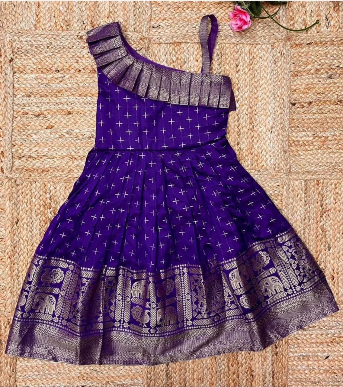 Heavy Jacquard Paithani Silk Wedding Classic Stitched Gown For Girls & Kids