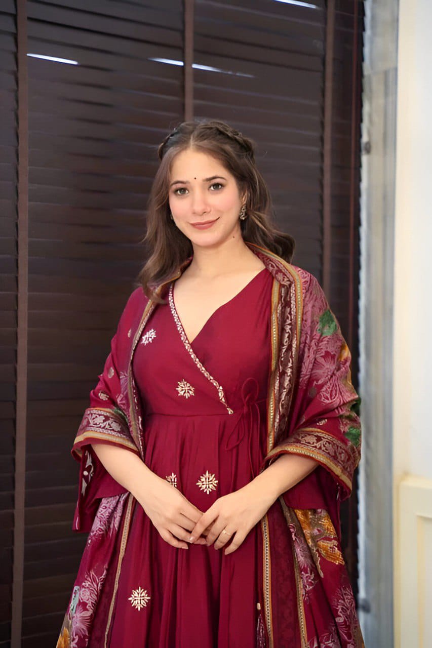 Traditional Wedding Wear Roman Silk Anarkali Kurta Pant With Dupatta Suit