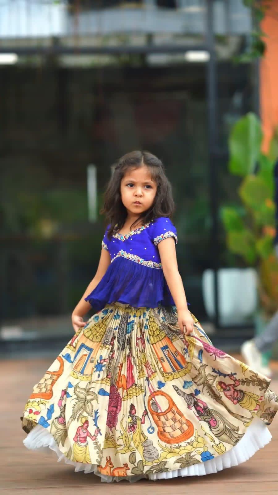 Kid's Chinon Silk With Beautiful Print Traditional Lehenga With Blouse