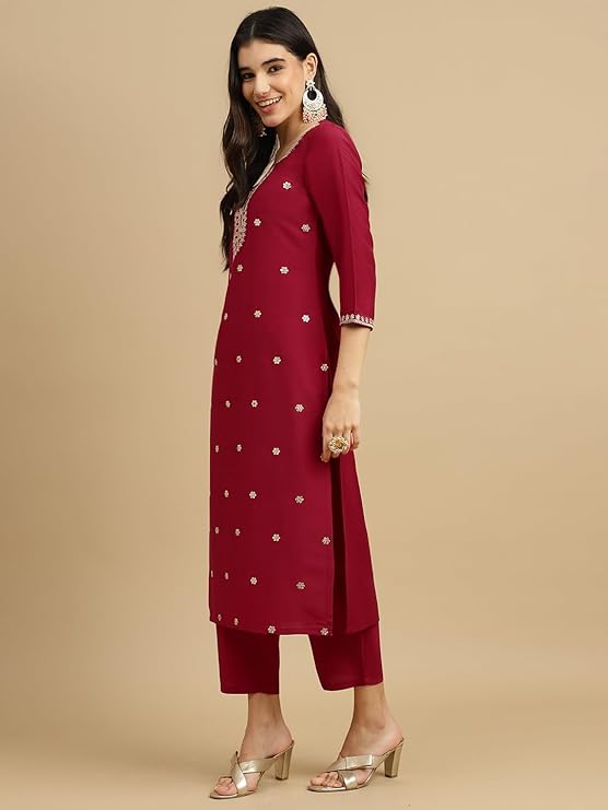 Roman Silk Traditional Maroon Embroidered Wedding Wear Top Bottom& Dupatta