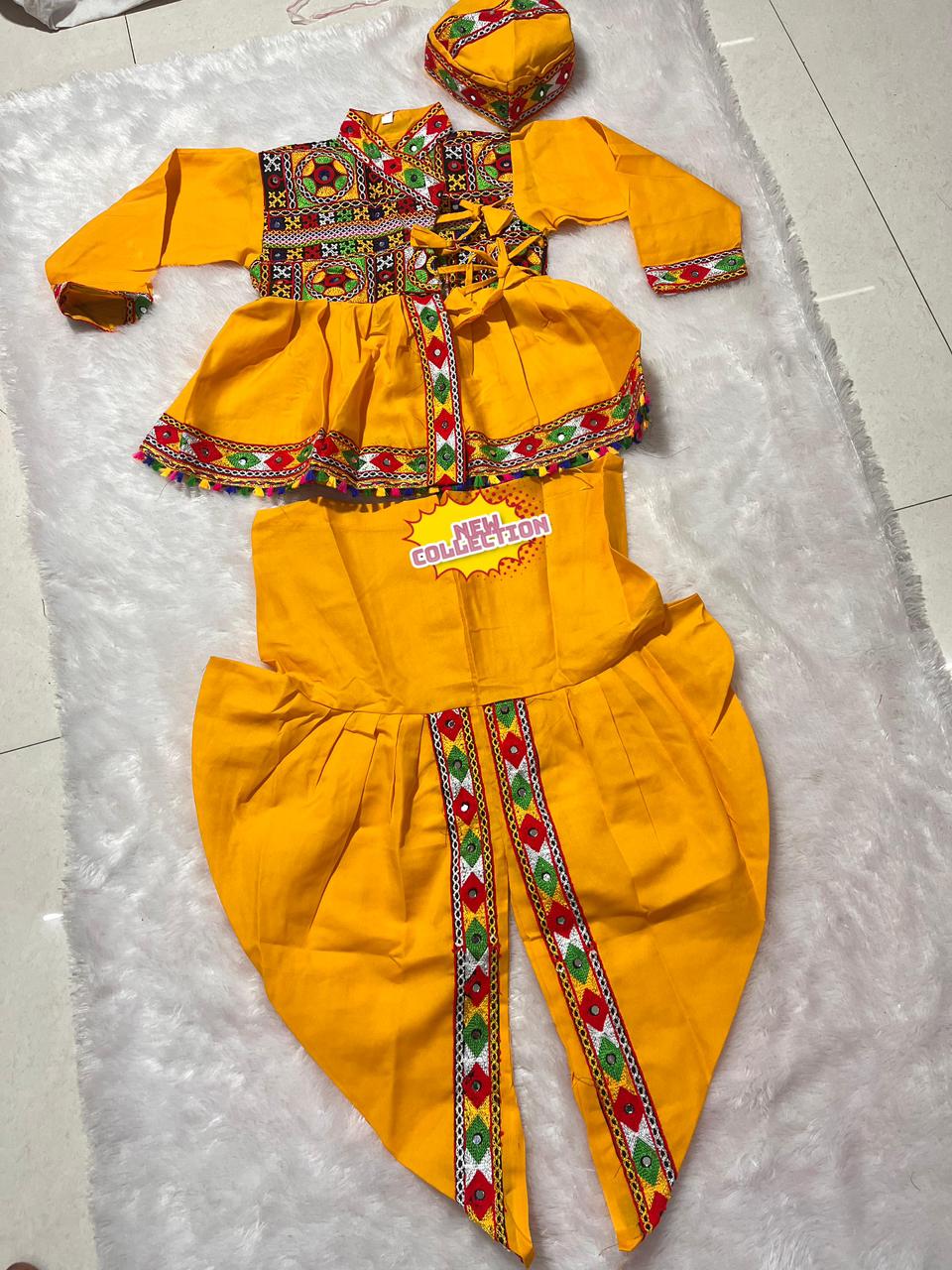 Navratri Spacial Swiss Cotton Kedia Dhoti With Cap For Kid's & Boy's