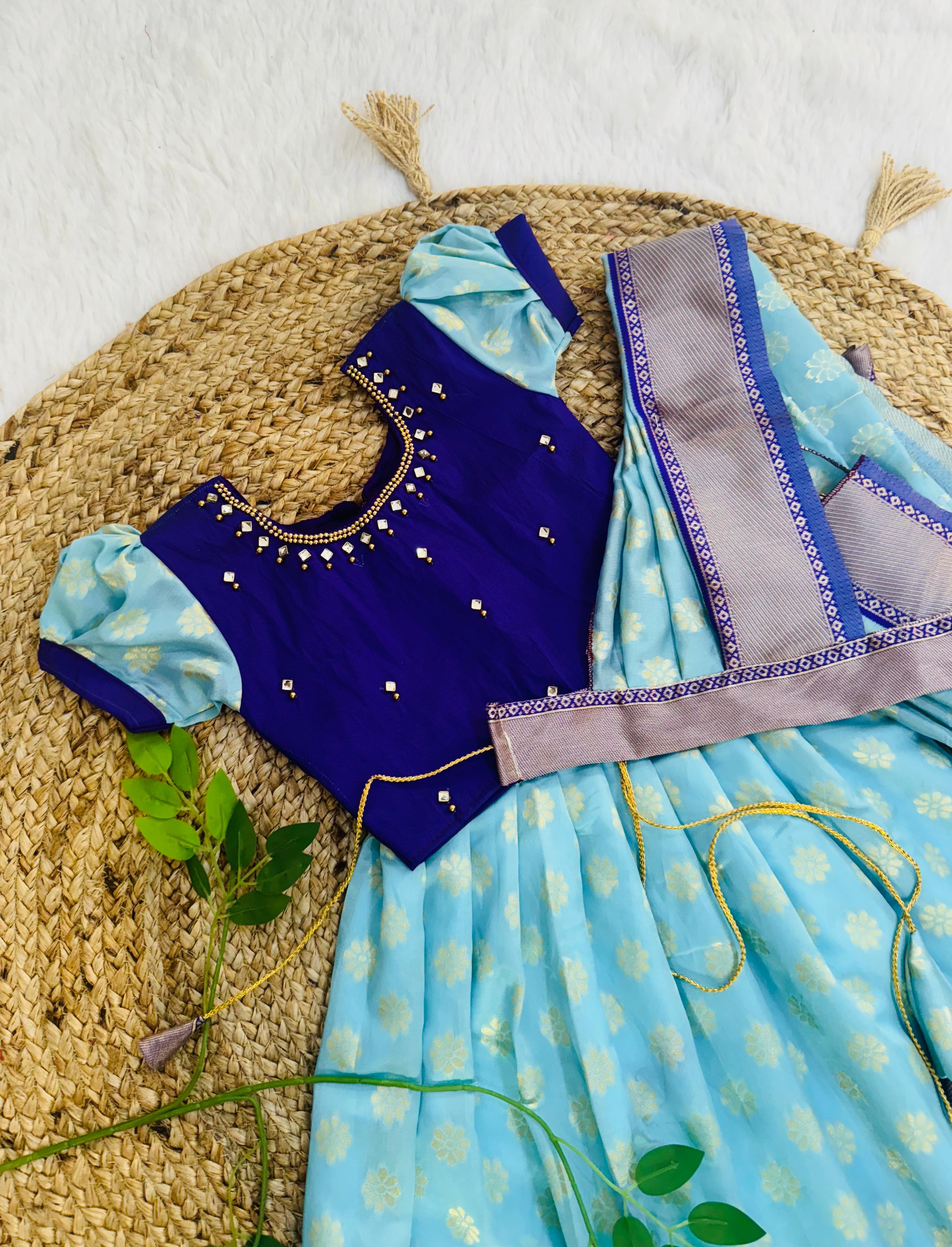 Girls & Kids Kanjivaram Weaving Silk Traditional Lehenga Choli & Blouse