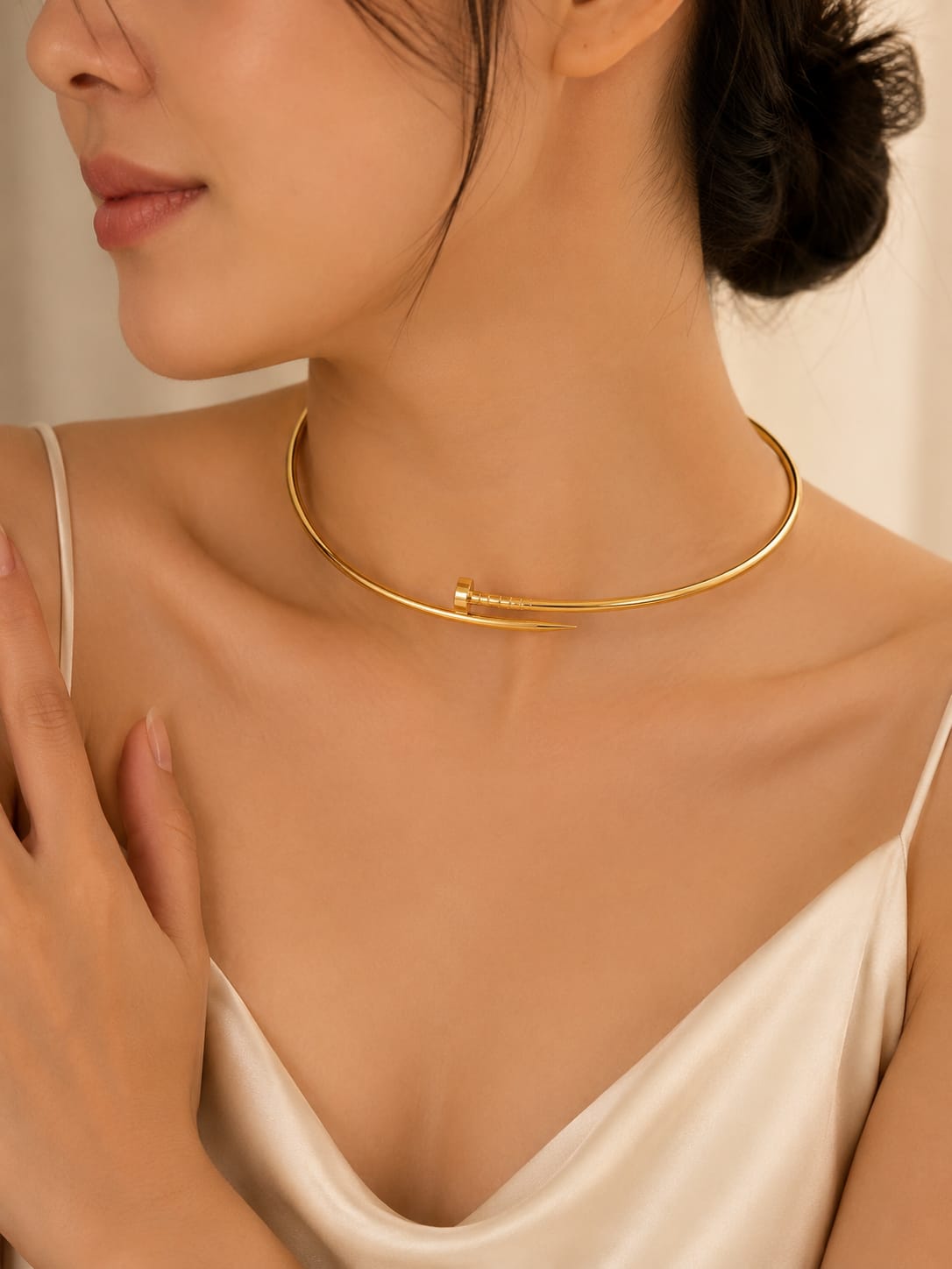 Gold Nail Stainless Steel Anti Tarnish Choker Necklace, Waterproof Minimalist Collar Necklace, Gift for Women's Jewellery