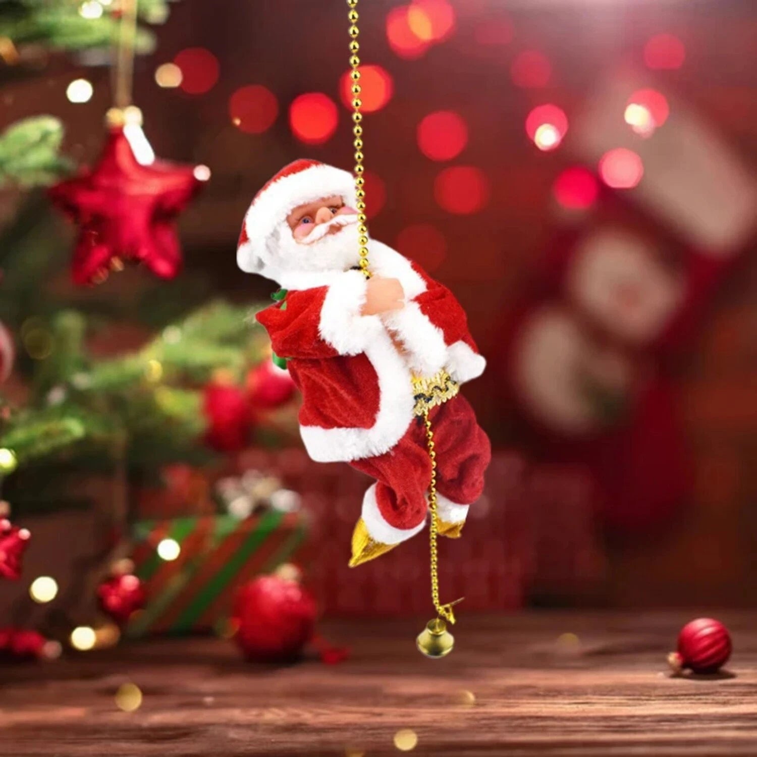 Electric Climbing Rope Style Santa Claus Doll Music Christmas Tree Ornament Decor Xmas Gift