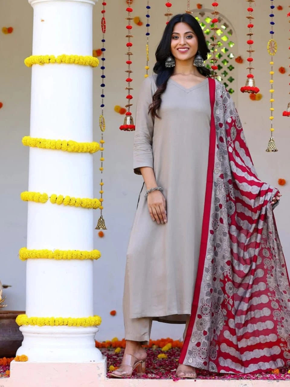 Heavy Cotton Slub Plain Kurti-Pant with Dupatta Women's 12-VZ