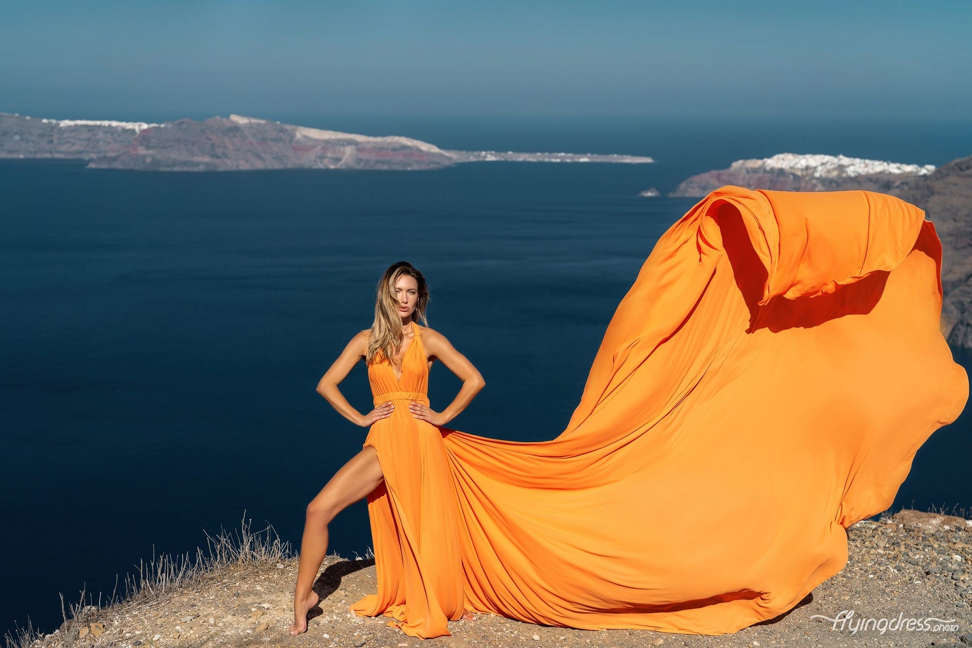 Satin Long Train Dress | Santorini Photoshoot Dress