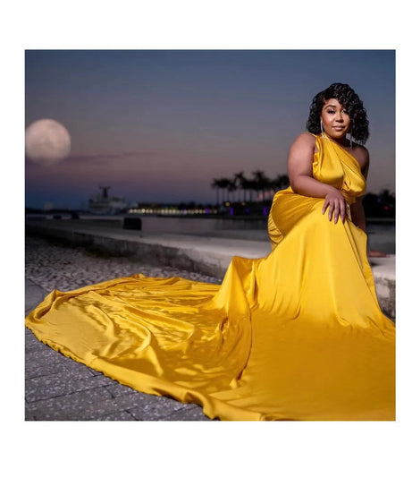 Yellow multiway dress Flying dress Long train dress Photoshoot dress